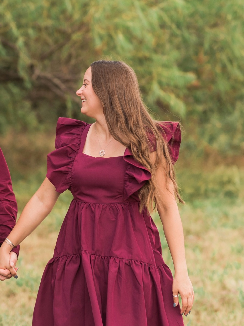 Ruffled Burgundy Tiered Midi Dress